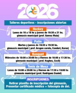 La Dirección de Deportes de la Municipalidad de Epuyén anuncia la apertura de inscripciones para los talleres deportivos 2026….