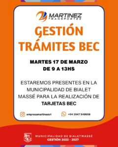 La Municipalidad de Bialet Massé informa que mañana martes 17 de marzo, personal de la Empresa Martinez se hará presente en el Edificio Mun…