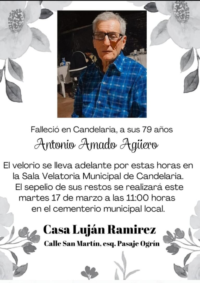 Ha fallecido en la localidad de Candelaria ANTONIO AMADO AGÜERO….
