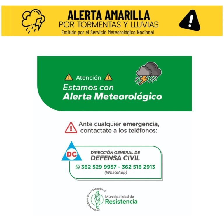 Alerta amarilla en la Ciudad de Resistencias por tormentas fuertes e intensas lluvias…