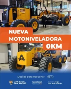 Seguimos invirtiendo en el crecimiento de San Roque Incorporamos una motoniveladora 0 km, clave para mejorar el estado de nuestras calles, …