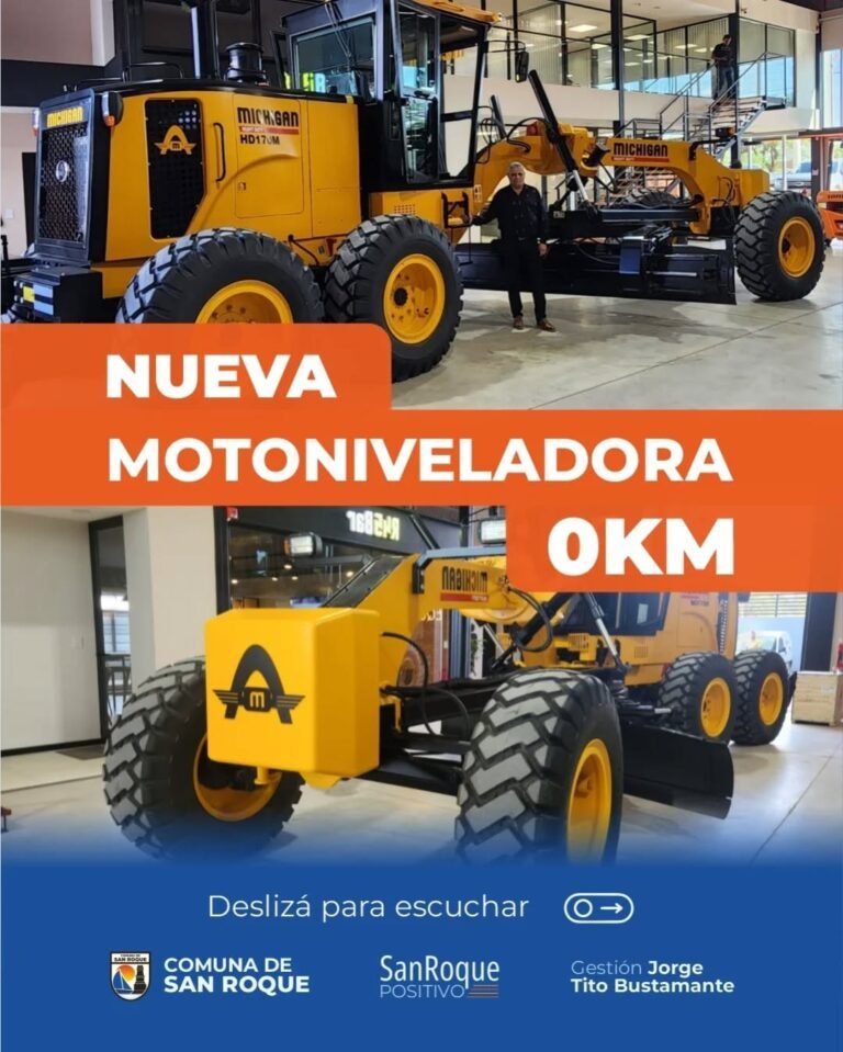 Seguimos invirtiendo en el crecimiento de San Roque  Incorporamos una motoniveladora 0 km, clave para mejorar el estado de nuestras calles, …