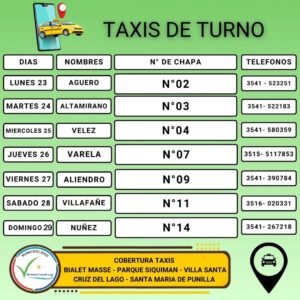 Guardia de taxis, Villa Santa Cruz del Lago y alrededores…