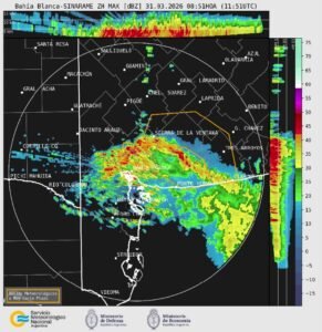 31 MAR I 9:30h Se registran tormentas en el sudoeste de Bs. As….