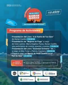 En el marco de nuestros 119 años de nuestra identidad, te compartimos el programa de actividades que se desarrollará en el Centro Cultural …