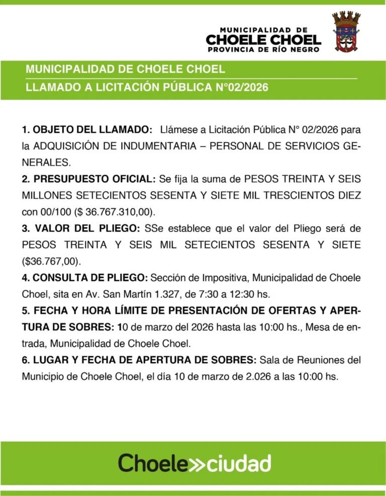 LLAMADO A LICITACIÓN PÚBLICA N° 02/2026…