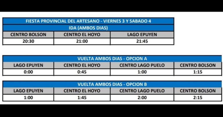 HORARIOS FIESTA PROVINCIAL DE ARTESANOS @transportelagolondrina…