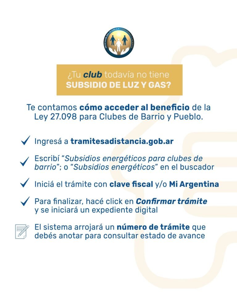 Solicitud de Subsidios Energéticos para clubes de barrio…