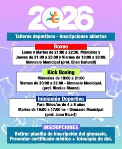 La Dirección de Deportes de la Municipalidad de Epuyén anuncia la apertura de inscripciones para los talleres deportivos 2026….