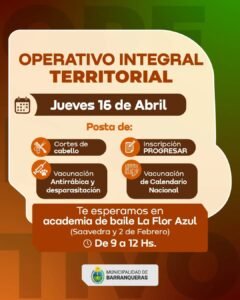 Vecinos, este jueves 16 de abril llega un nuevo Operativo Integral Territorial…