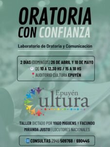 ÚLTIMOS DÍAS PARA INSCRIBIRTE AL TALLER DE *ORATORIA* EN LA COMARCA ANDINA…