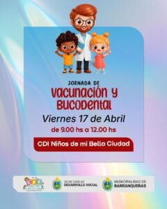 Mañana, gran operativo integral de vacunación y bucodental en el CDI “Niños de Mi Bella Ciudad”…