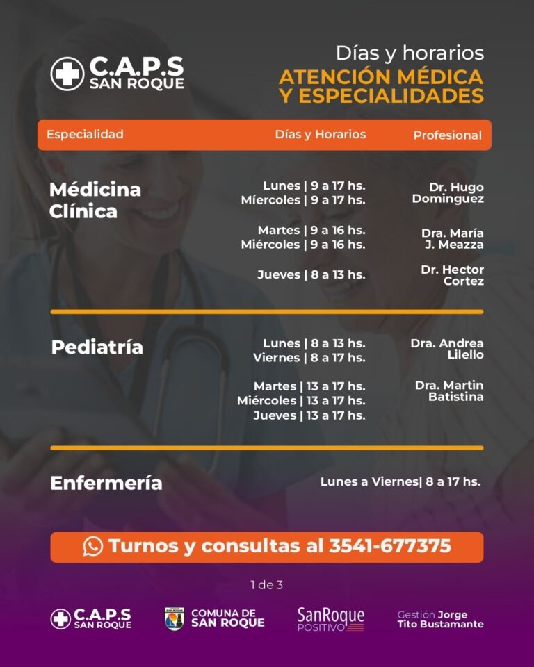 ¡Horarios de las Especialidades del Centro de Atención Primaria de Salud…