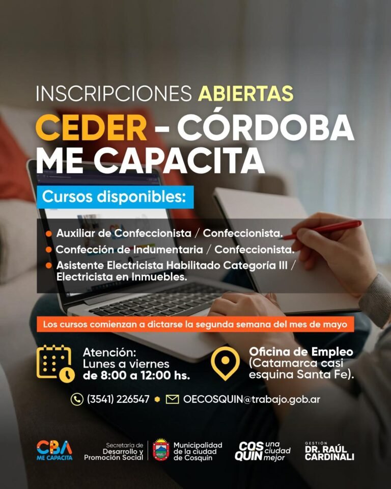 ¡Inscripciones abiertas para los cursos de CEDER – Córdoba Me Capacita!…